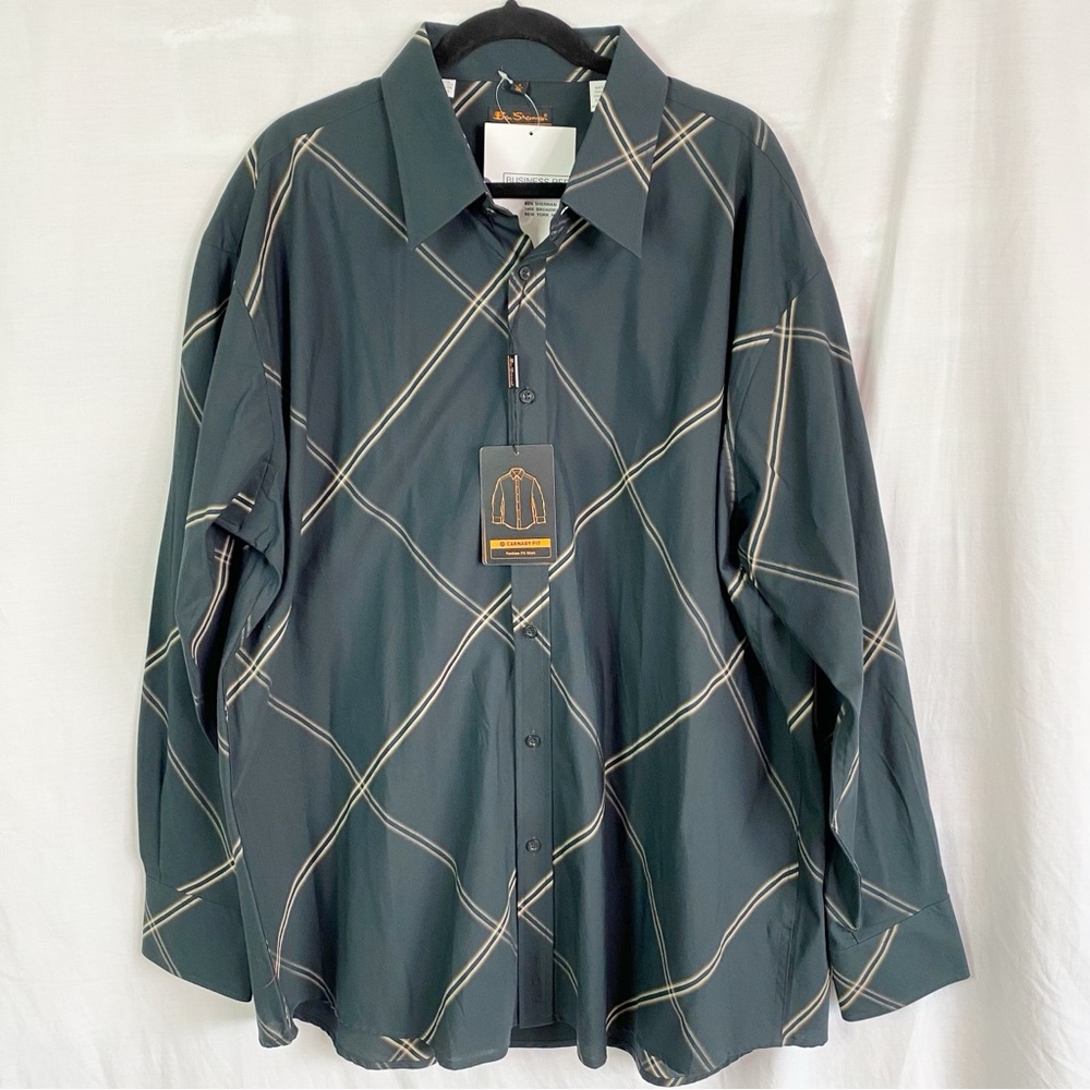 Ben Sherman Carnaby Fit Black Bias Plaid Button Up Dress Shirt 3XL NEW NWT